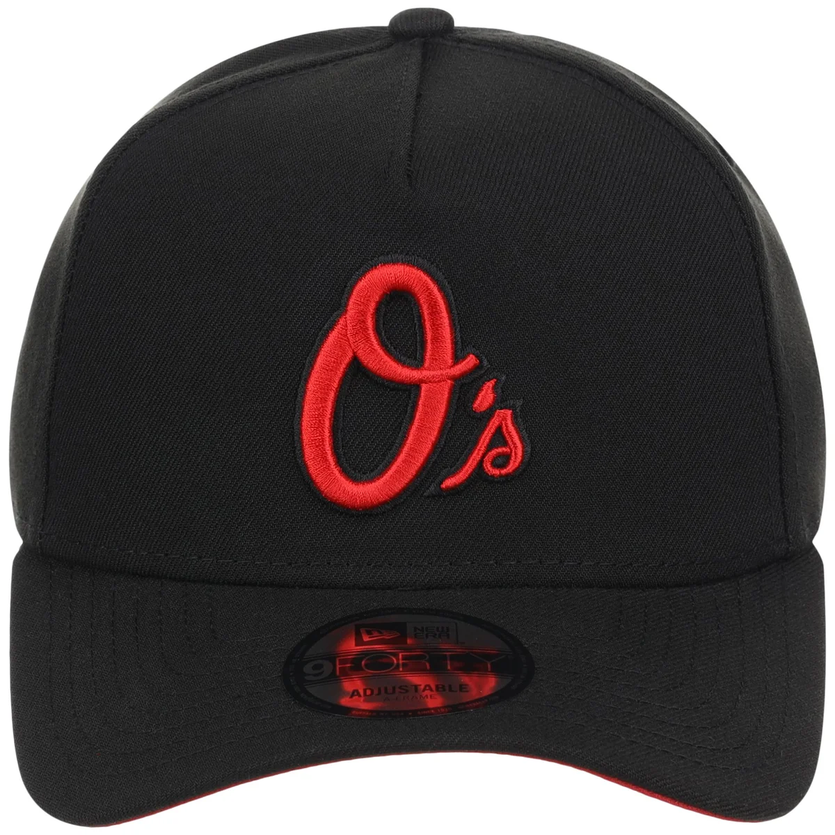 Baltimore Orioles MLB Black x Red FASHION CORE New Era 9FORTY A-Frame detail view