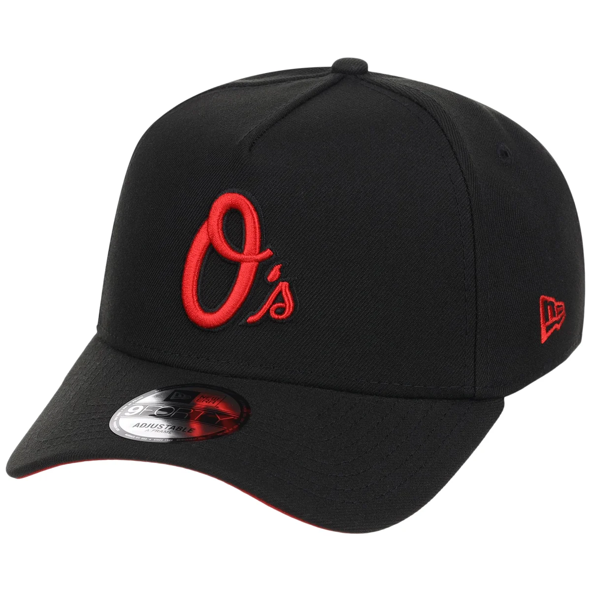 Baltimore Orioles MLB Black x Red FASHION CORE New Era 9FORTY A-Frame detail view