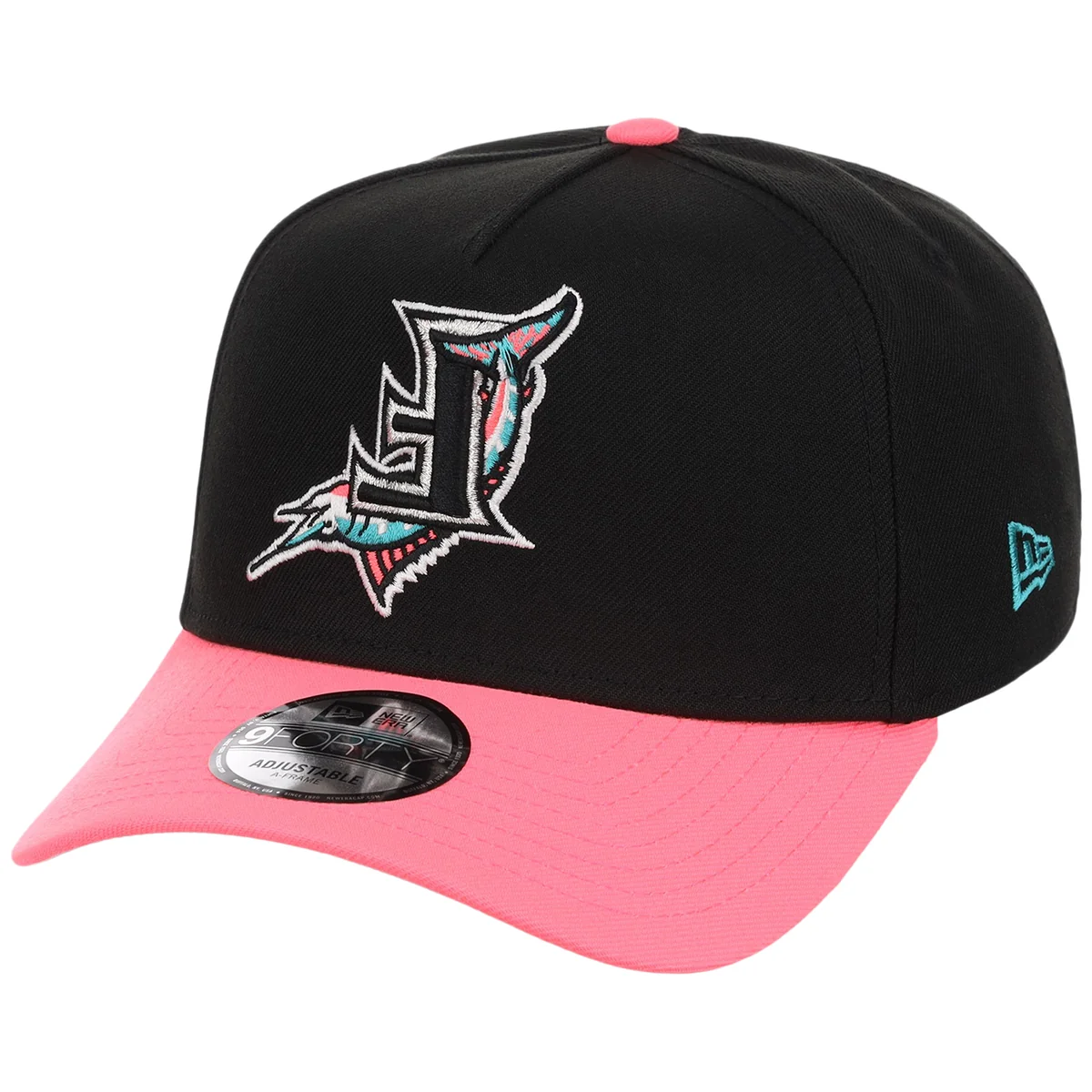 Florida Marlins MLB Flipmode 2.0 New Era 9FORTY A-Frame (Black/Pink/Gray) detail view