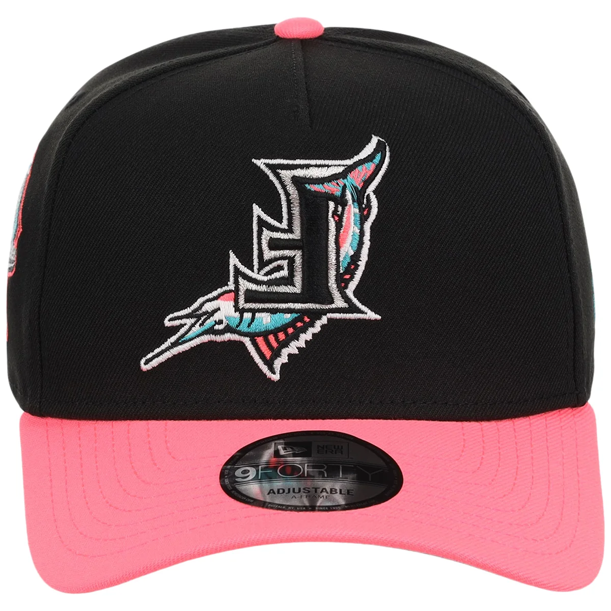 Florida Marlins MLB Flipmode 2.0 New Era 9FORTY A-Frame (Black/Pink/Gray) detail view