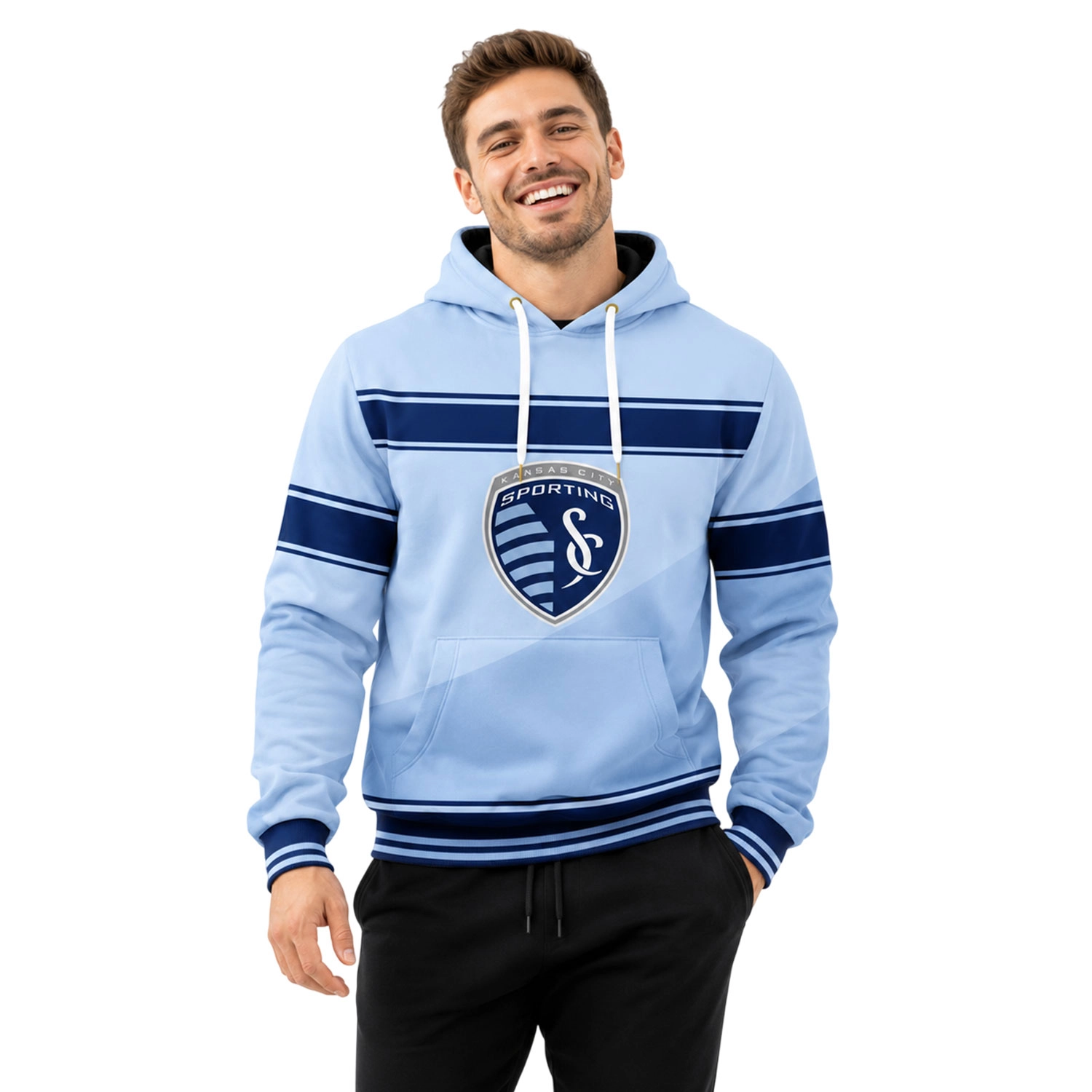 Sporting KC Hoodie Stunning Light Blue Stripe Pullover
