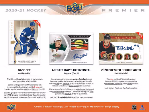 2020/21 Upper Deck Premier Hockey Hobby Box NHL view 2