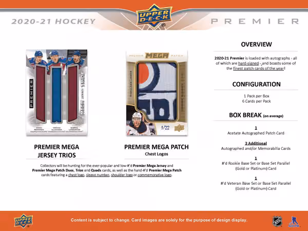 2020/21 Upper Deck Premier Hockey Hobby Box NHL view 4