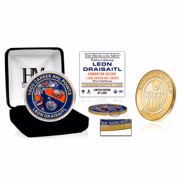 Leon Draisaitl Edmonton Oilers 1000 Points Bronze Commemorative Coin view 1