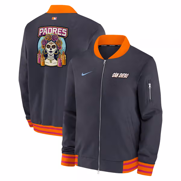 San Diego Padres City Connect 2026 MLB Authentic Dugout Bomber Jacket Navy view 1
