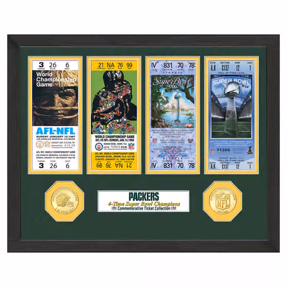 Green Bay Packers Super Bowl Tickets Bronze Coins Framed NFL Photo view 1