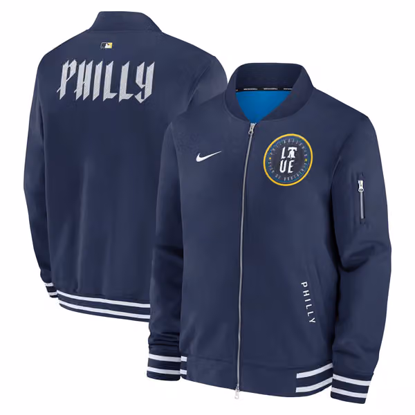 Philadelphia Phillies City Connect 2026 MLB Authentic Dugout Bomber Jacket Navy view 1