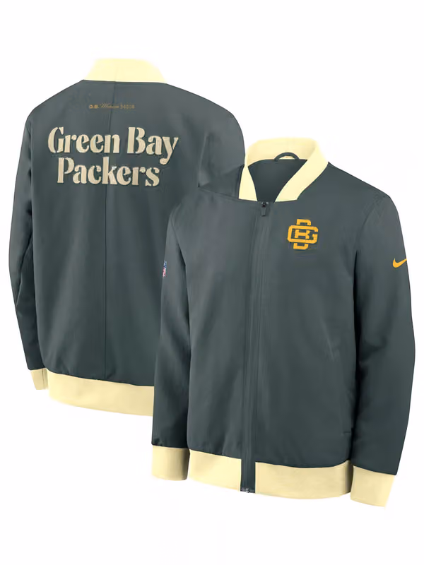 Green Bay Packers 2026 NFL Rivalries Sideline Bomber Jacket Green view 1
