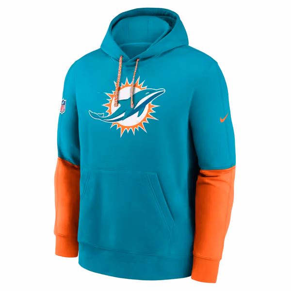 Miami Dolphins 2024 NFL Sideline Nike Club Hoodie Aqua view 1