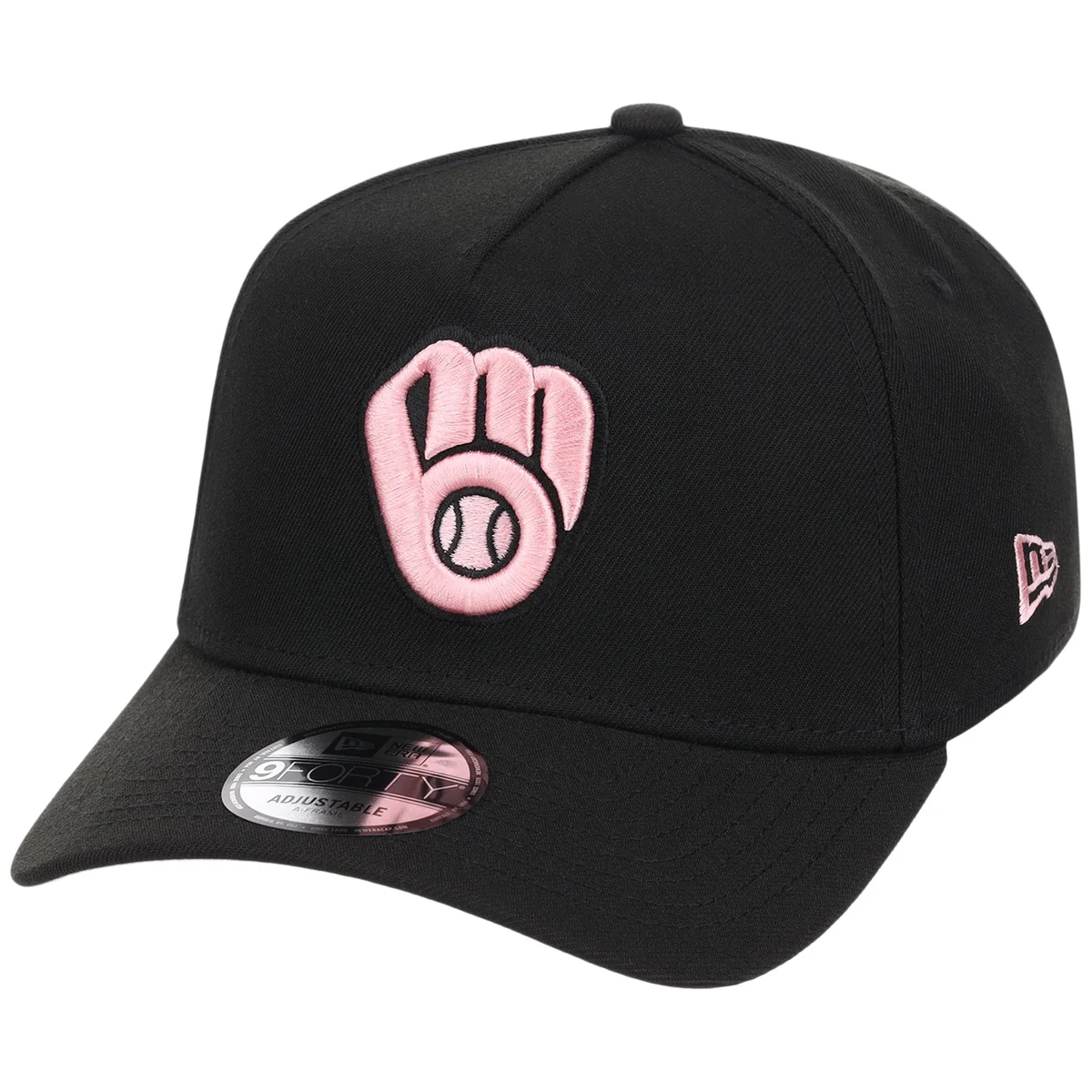 Milwaukee Brewers MLB Black x Pink FASHION CORE New Era 9FORTY A-Frame detail view