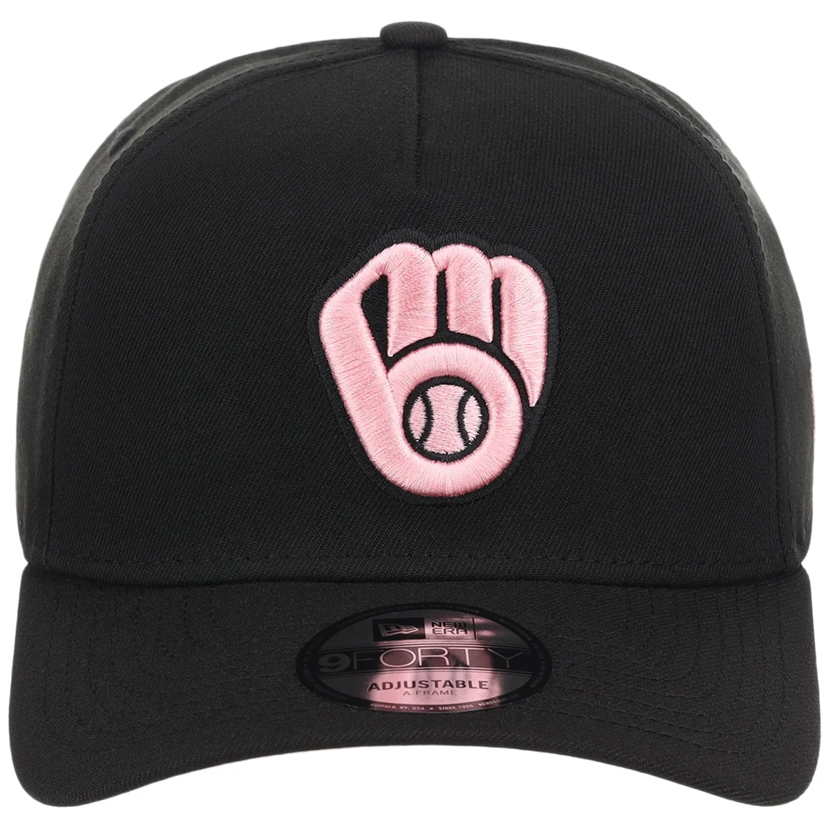 Milwaukee Brewers MLB Black x Pink FASHION CORE New Era 9FORTY A-Frame detail view