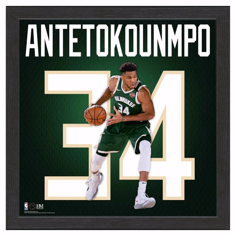 Giannis Antetokounmpo #34 Milwaukee Bucks Impact Jersey Framed NBA Photo view 1