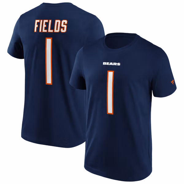 Justin Fields #1 Chicago Bears Iconic Player NFL T-Shirt Navy view 1