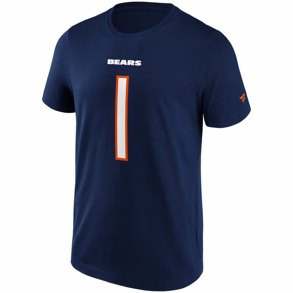 Justin Fields #1 Chicago Bears Iconic Player NFL T-Shirt Navy view 2