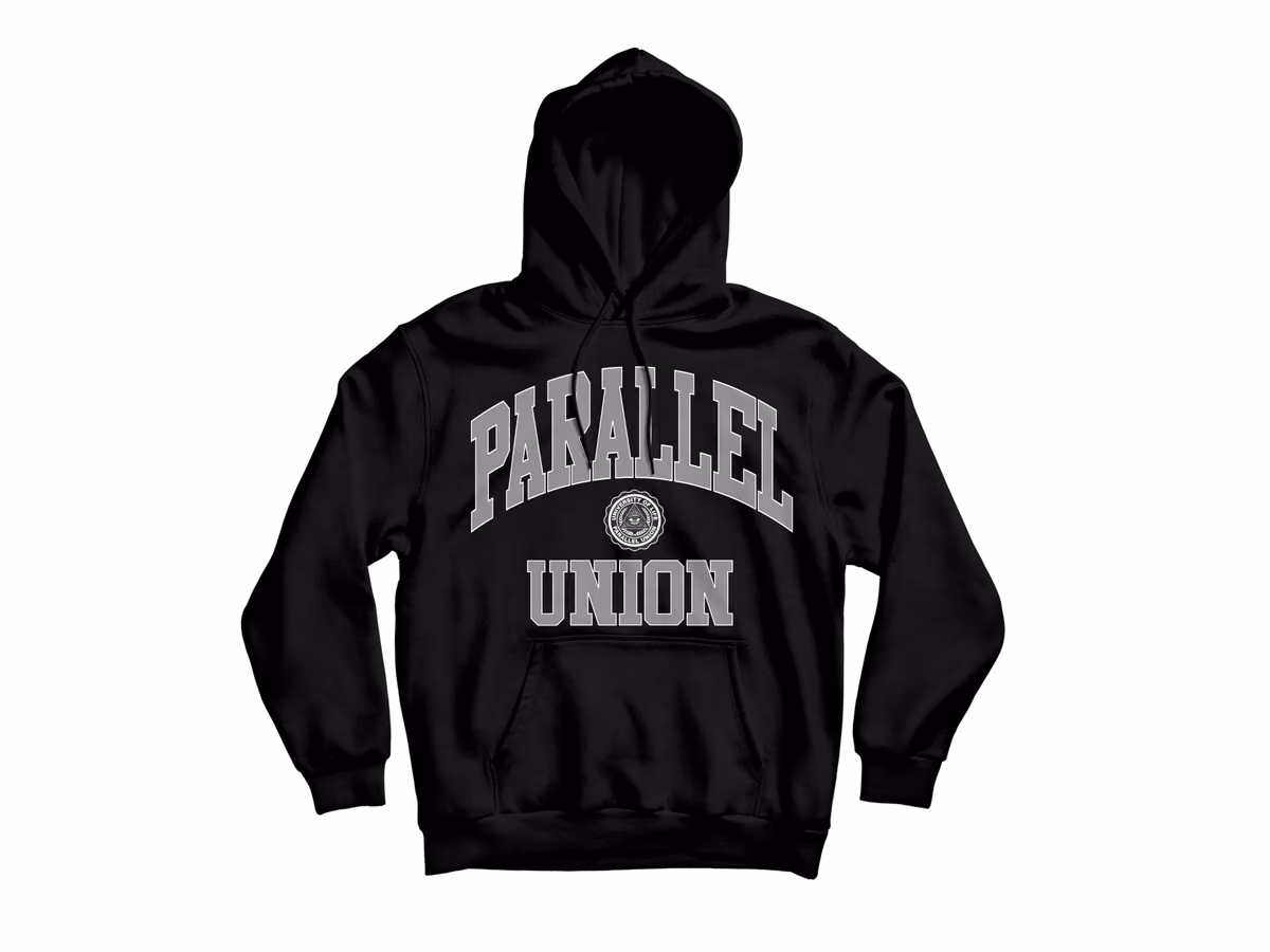 Parallel Union Hoodie College Life Black Oversize Edition front