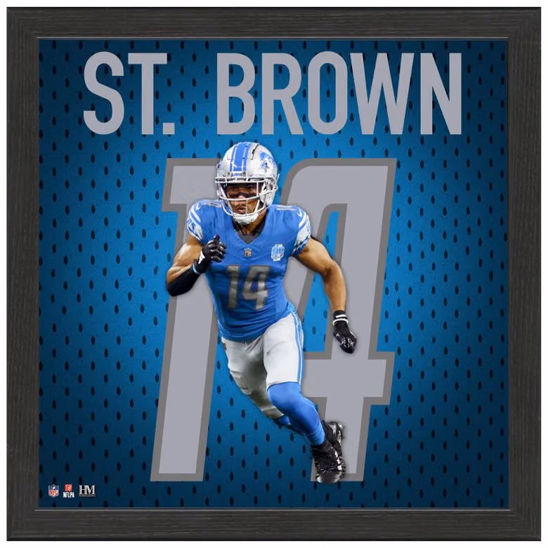 Amon-Ra St. Brown #14 Detroit Lions Jersey Framed NFL Photo view 1