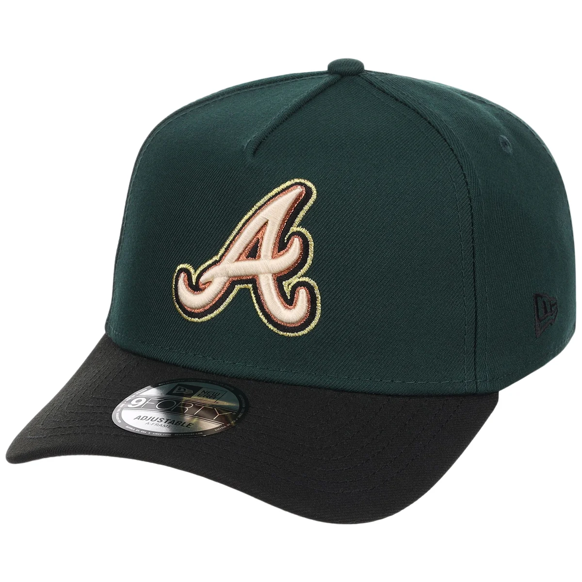Atlanta Braves MLB Dark Green x Black FASHION CORE New Era 9FORTY A-Frame detail view