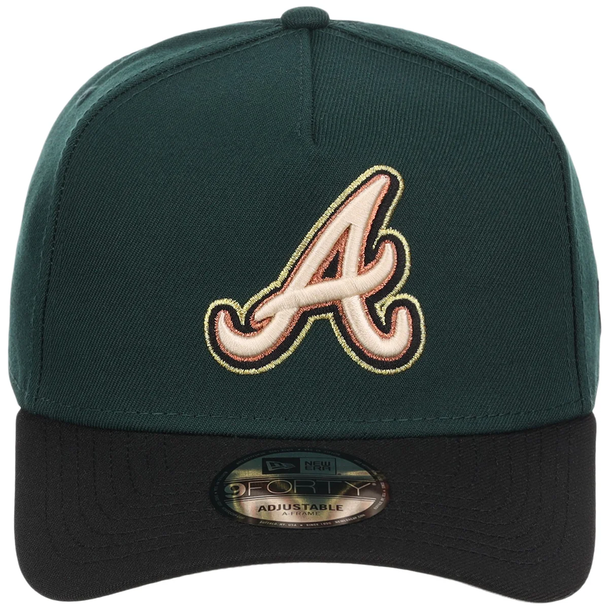 Atlanta Braves MLB Dark Green x Black FASHION CORE New Era 9FORTY A-Frame detail view