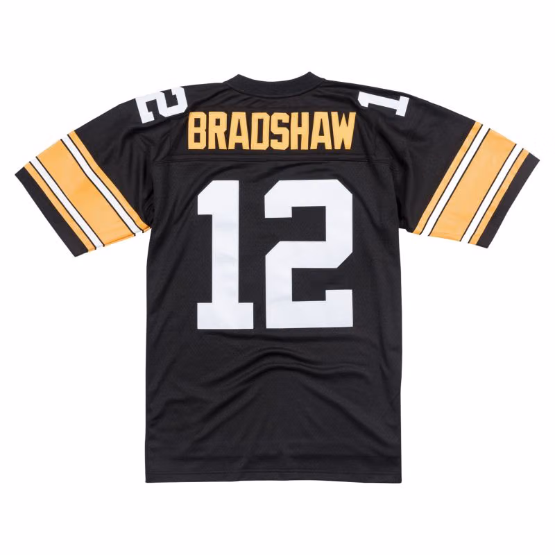 Terry Bradshaw #12 Pittsburgh Steelers 1976 Legacy Throwback NFL Jersey Black view 1