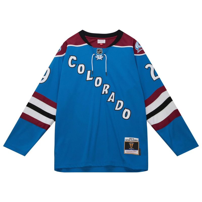Nathan MacKinnon #29 Colorado Avalanche 2013-14 Mitchell & Ness NHL Jersey view 2