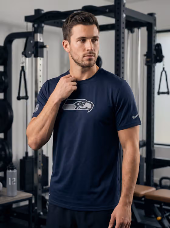 Seattle Seahawks 2026 NFL Sideline Lead The Charge Legend T-Shirt Navy view 3