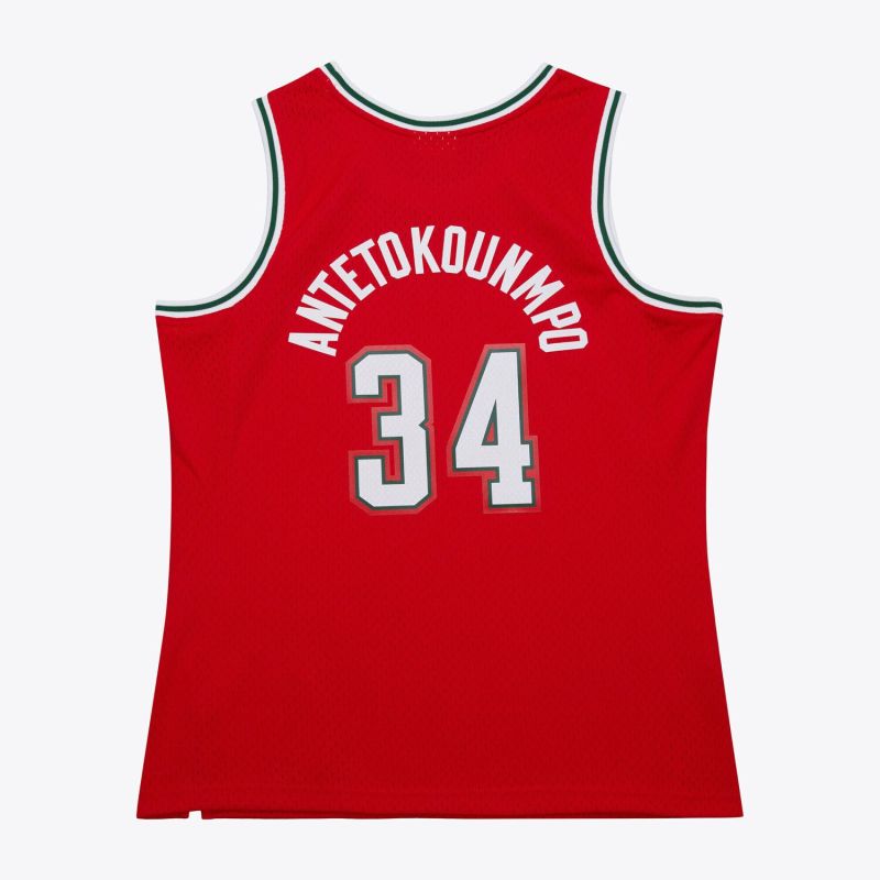 Giannis Antetokounmpo #34 Milwaukee Bucks 2014-15 Mitchell & Ness Swingman NBA Jersey Red view 2