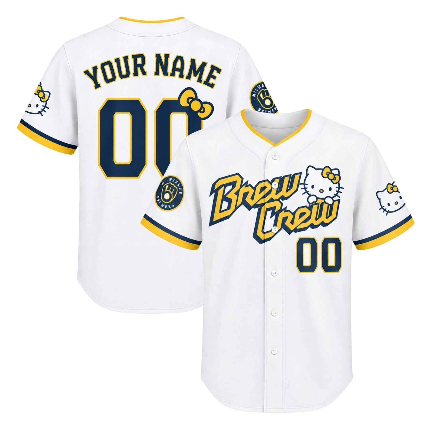 Hello Kitty Brewers Baseball Jersey Charming White Custom