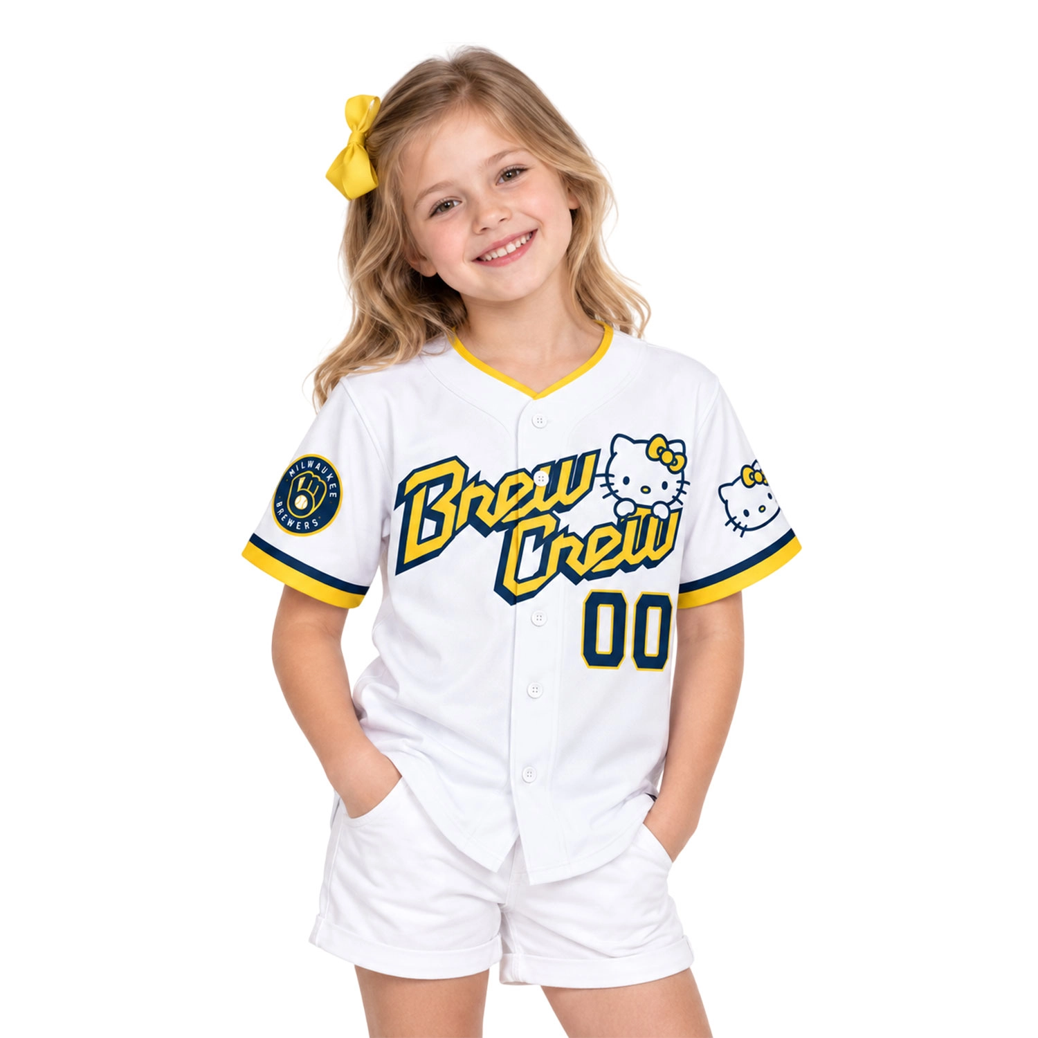 Hello Kitty Brewers Baseball Jersey Charming White Custom