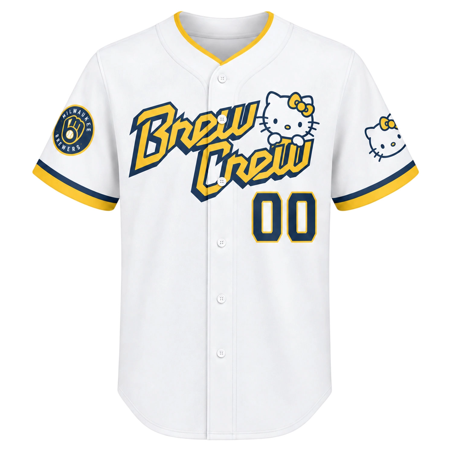Hello Kitty Brewers Baseball Jersey Charming White Custom