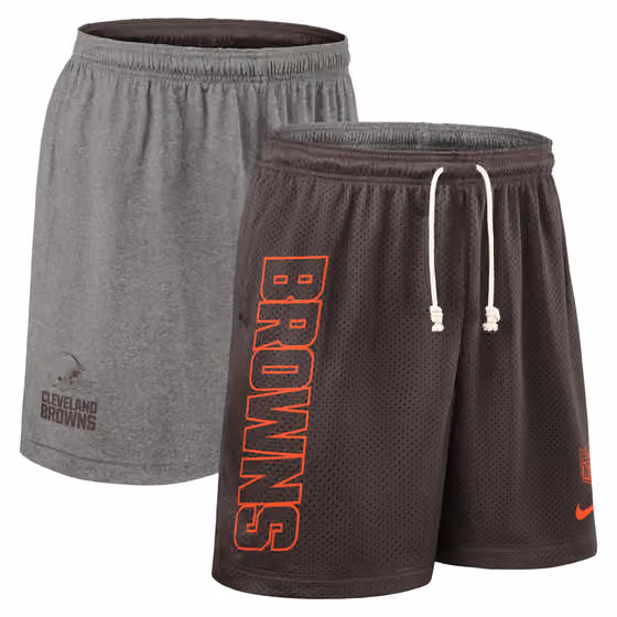 Cleveland Browns 2025 NFL Sideline Reversible Mesh Nike Dri-FIT Shorts Brown view 1
