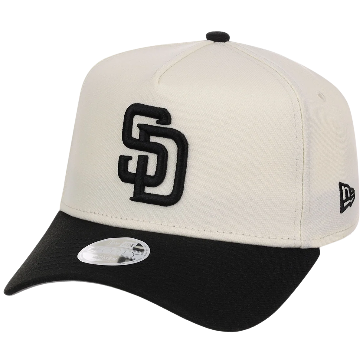 San Diego Padres Women's New Era 9FORTY Chrome x Black A-Frame detail view