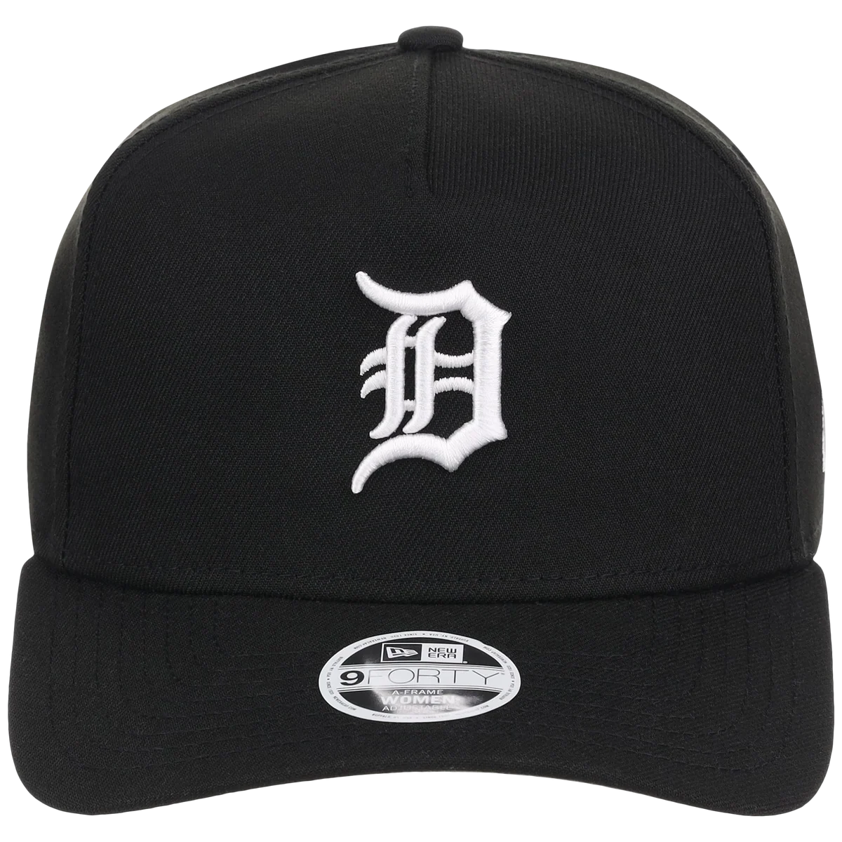 Detroit Tigers Women's New Era 9FORTY Black A-Frame detail view