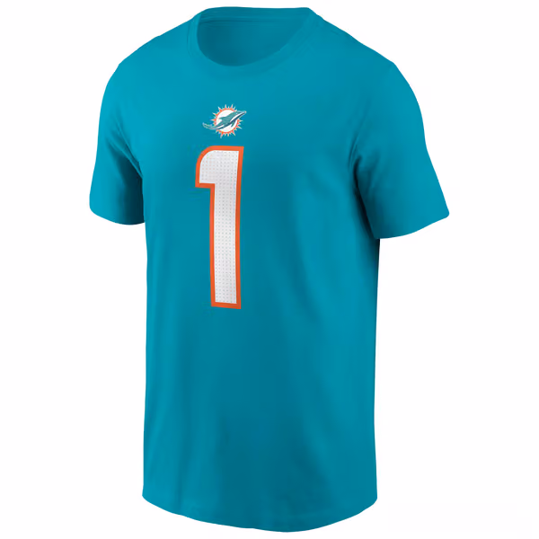 Tua Tagovailoa #1 Miami Dolphins Nike Player NFL T-Shirt Aqua view 2