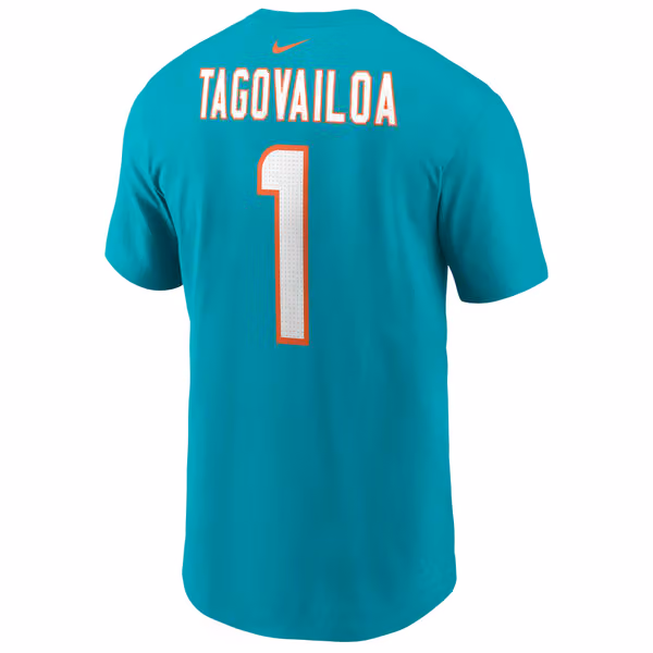 Tua Tagovailoa #1 Miami Dolphins Nike Player NFL T-Shirt Aqua view 3