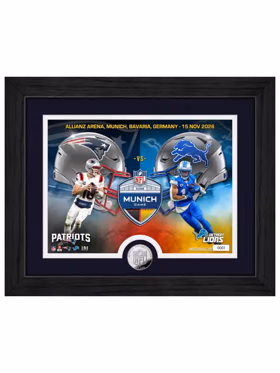 2026 NFL Munich Game Patriots vs. Lions Silver Coin Framed NFL Photo view 1