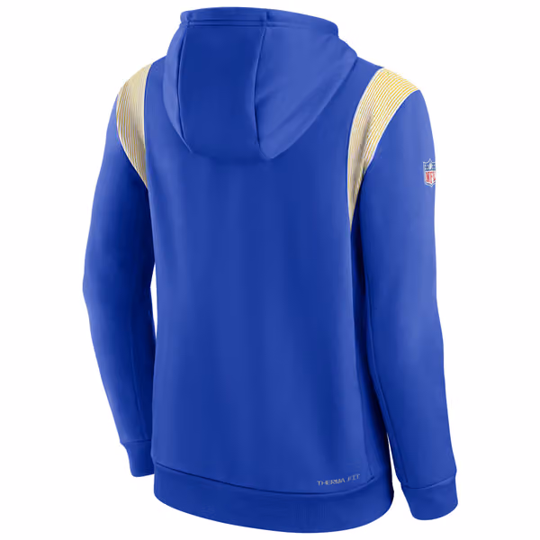 Los Angeles Rams 2022 NFL On-Field Sideline Nike Therma-FIT Hoodie Blue view 2