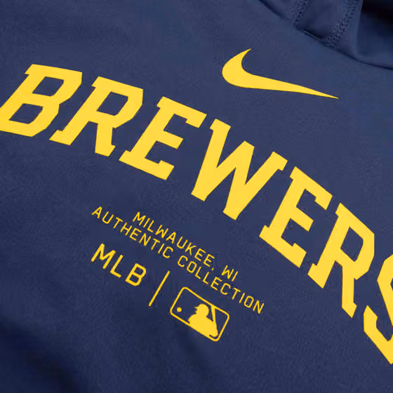 Milwaukee Brewers 2024 MLB Authentic Practice Nike Therma Hoodie Navy view 3