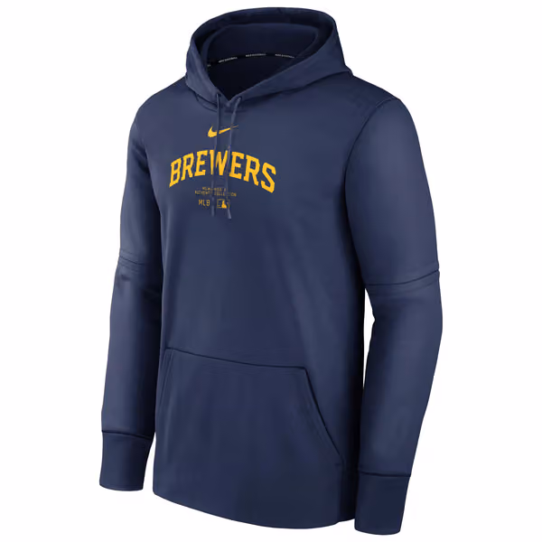 Milwaukee Brewers 2024 MLB Authentic Practice Nike Therma Hoodie Navy view 1