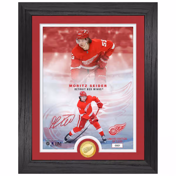 Moritz Seider Detroit Red Wings Bronze Coin Framed NHL Photo view 1