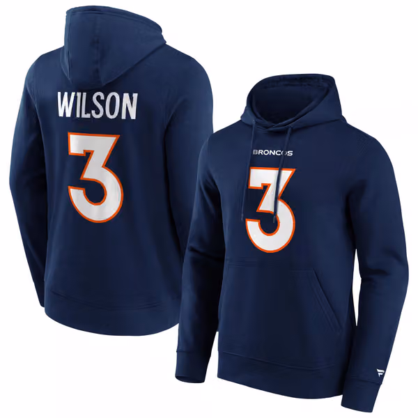Russell Wilson #3 Denver Broncos Iconic Player NFL Hoodie Navy view 1
