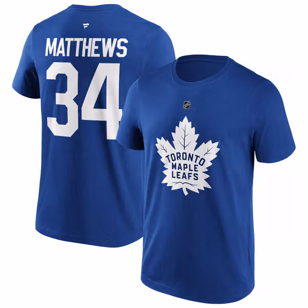 Auston Matthews #34 Toronto Maple Leafs Iconic Player NHL T-Shirt Blue view 1