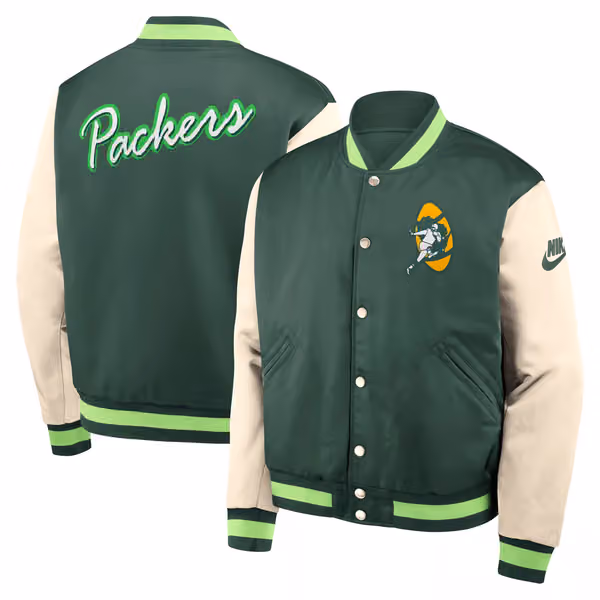 Green Bay Packers Rewind Legacy Bomber Jacket Green/Cream view 1