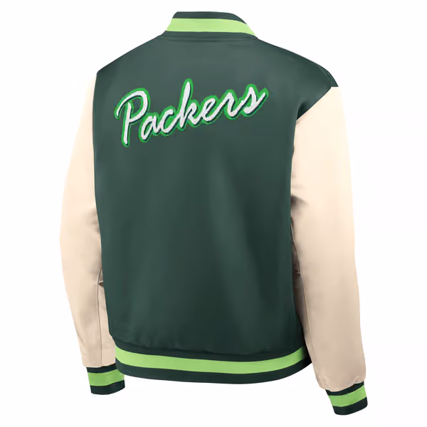 Green Bay Packers Rewind Legacy Bomber Jacket Green/Cream view 3