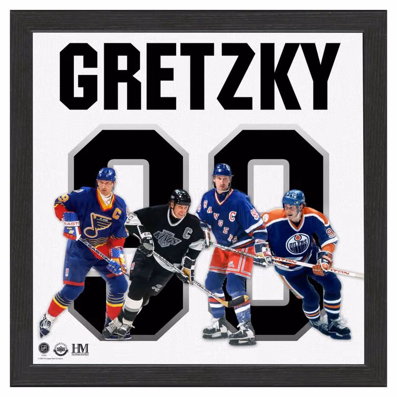 Wayne Gretzky #99 Team History Impact Jersey Framed NHL Photo view 1