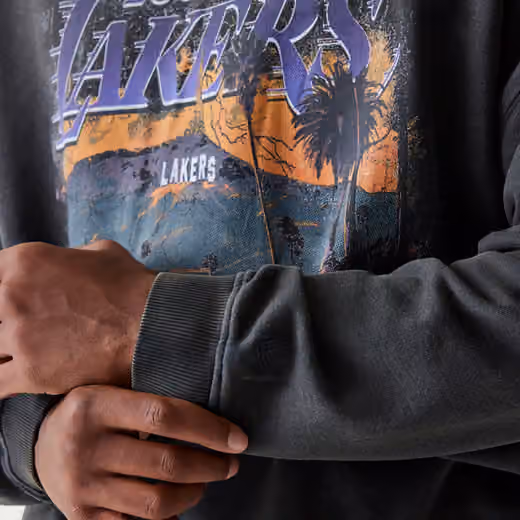 Los Angeles Lakers Washed Oversized NBA Crew Neck Sweater Dark Gray view 6