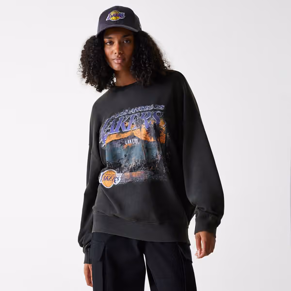 Los Angeles Lakers Washed Oversized NBA Crew Neck Sweater Dark Gray view 4