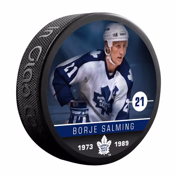 Borje Salming Toronto Maple Leafs Alumni NHL Puck view 1