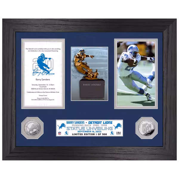 Barry Sanders Statue Unveiling Silver Coin Framed NFL Photo view 1