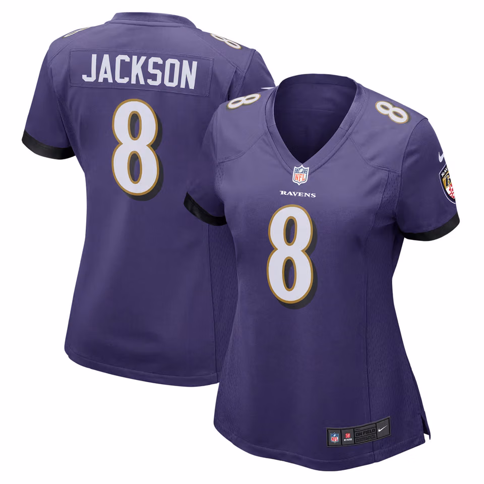 Lamar Jackson #8 Baltimore Ravens Nike Game NFL Jersey Purple (WOMEN'S) view 1