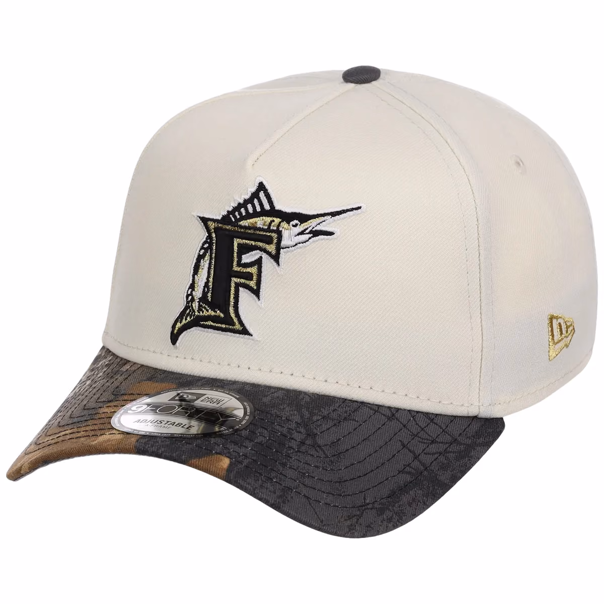 Florida Marlins MLB Black Realtree Chrome New Era 9FORTY detail view